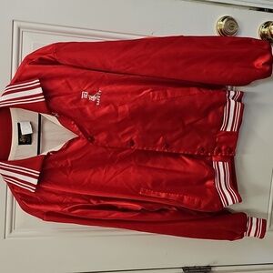 Red, Satin, Snap-Button, Jacket, Vintage, Unisex, Casual, 70s, 80s, Office, Bowl